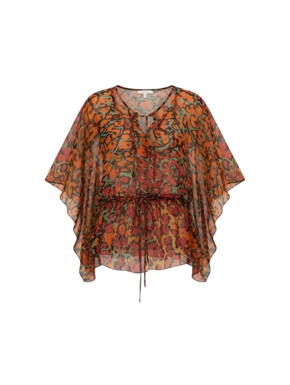 Cache Sheer Animal Print Drawstring Blouse